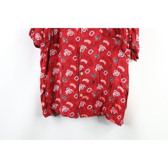 Vintage Mens XL Faded All Over Print Ohio State University Hawaiian Button Shirt - Picture 3 of 8